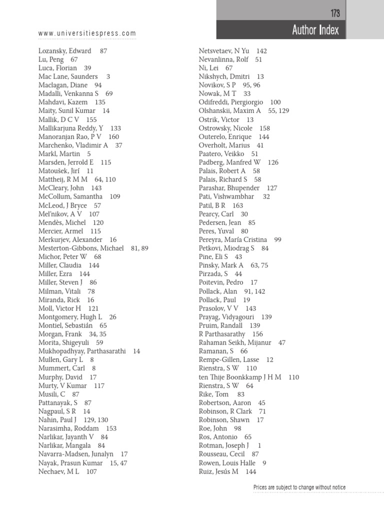 Mathematics Author Index and Pricing | PDF | Mathematical Analysis ...
