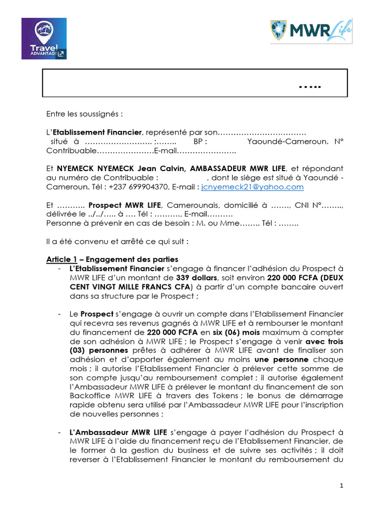 Convention tripartite MWR LIFE Cameroun | PDF