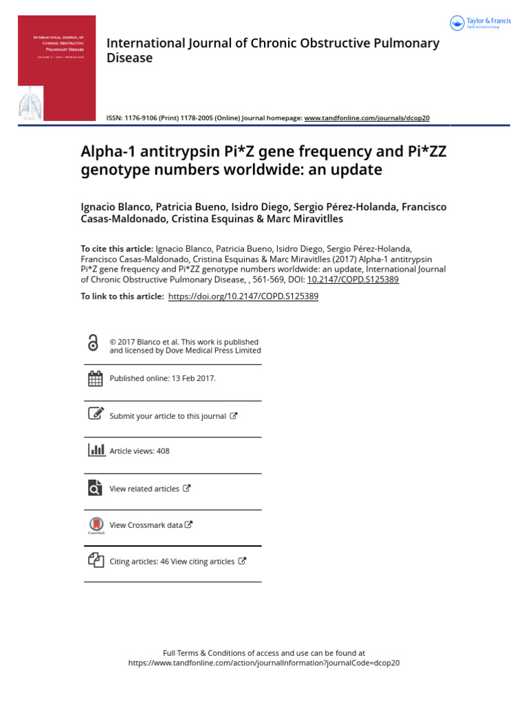 Alpha-1 Antitrypsin Pi Z Gene Frequency and Pi ZZ Genotype Numbers ...