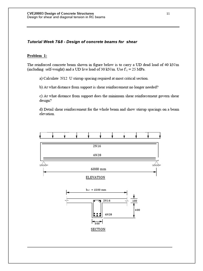 CVE20003 Tutorial Week+7&8 Shear+Design | PDF | Beam (Structure ...