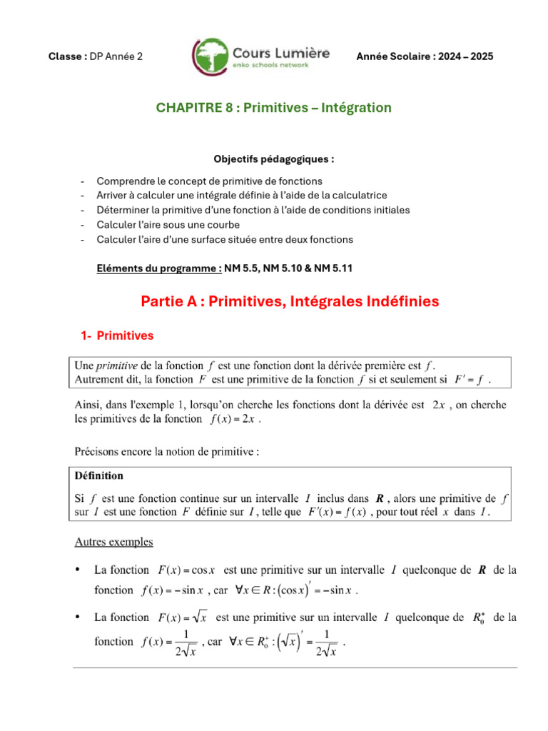 Primitives et Intégration en Mathématiques | PDF