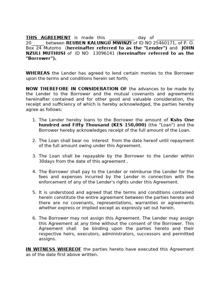 Loan Agreement Between Lender and Borrower | PDF | Loans | Contractual Term