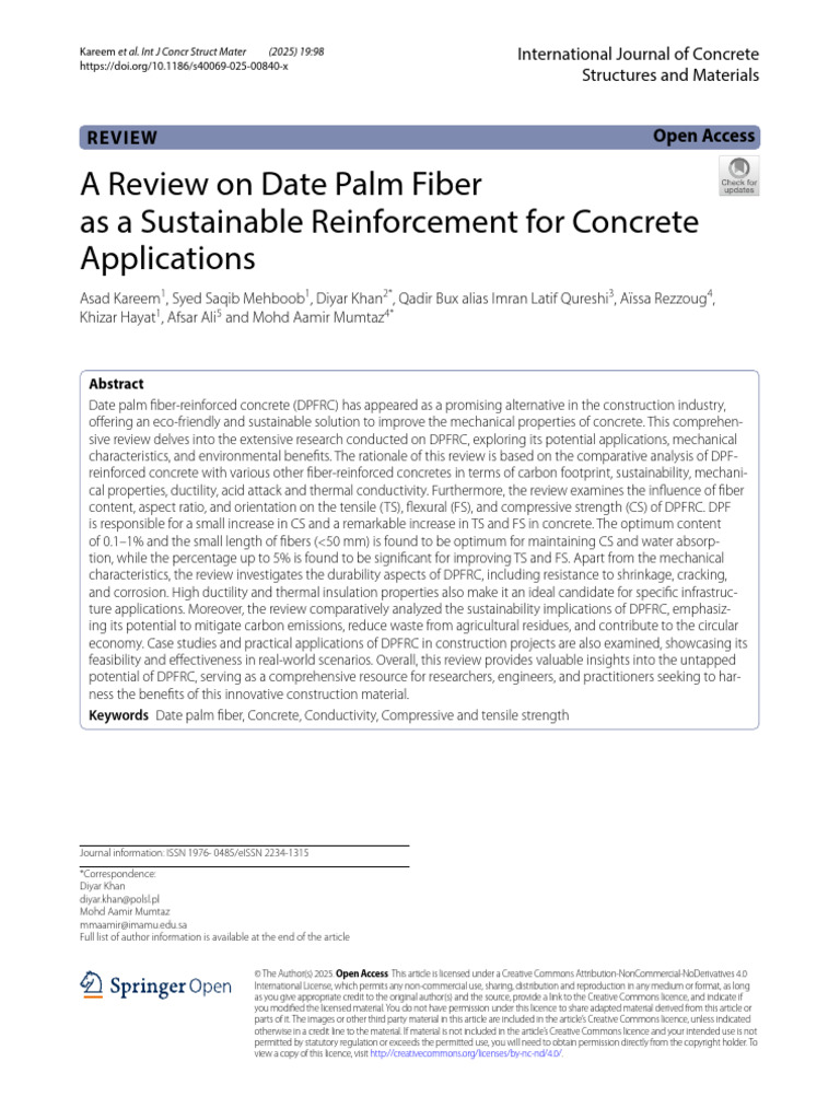 Date Palm Fiber in Concrete Reinforcement | PDF | Concrete | Composite ...