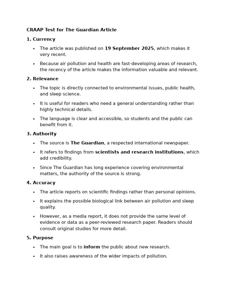 CRAAP For The Guardian Article | PDF