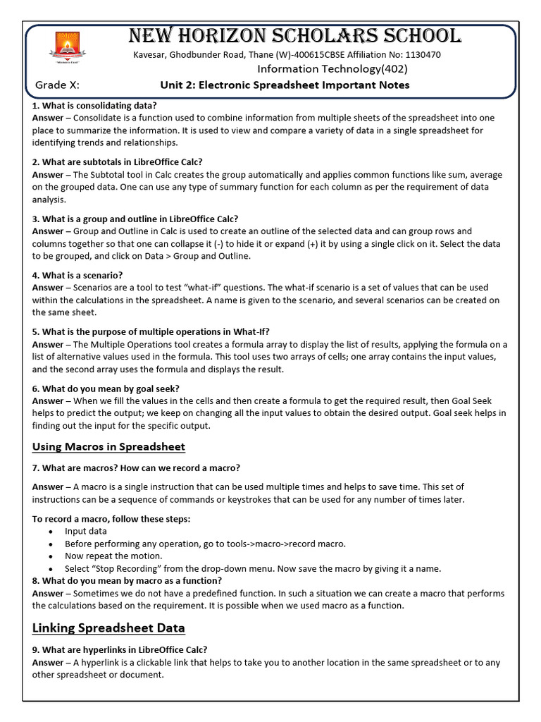 Important Notes on Electronic Spreadsheets | PDF | Spreadsheet ...