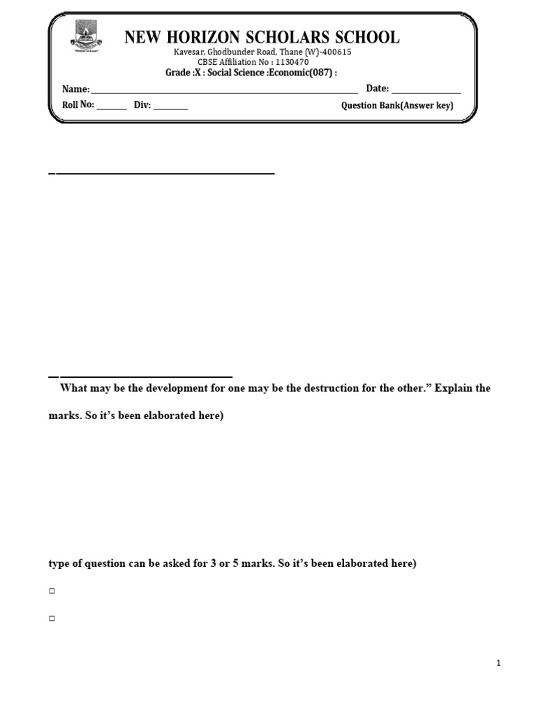 X Eco Chap 1 Question Bank Answer Key | PDF | Energy Development ...