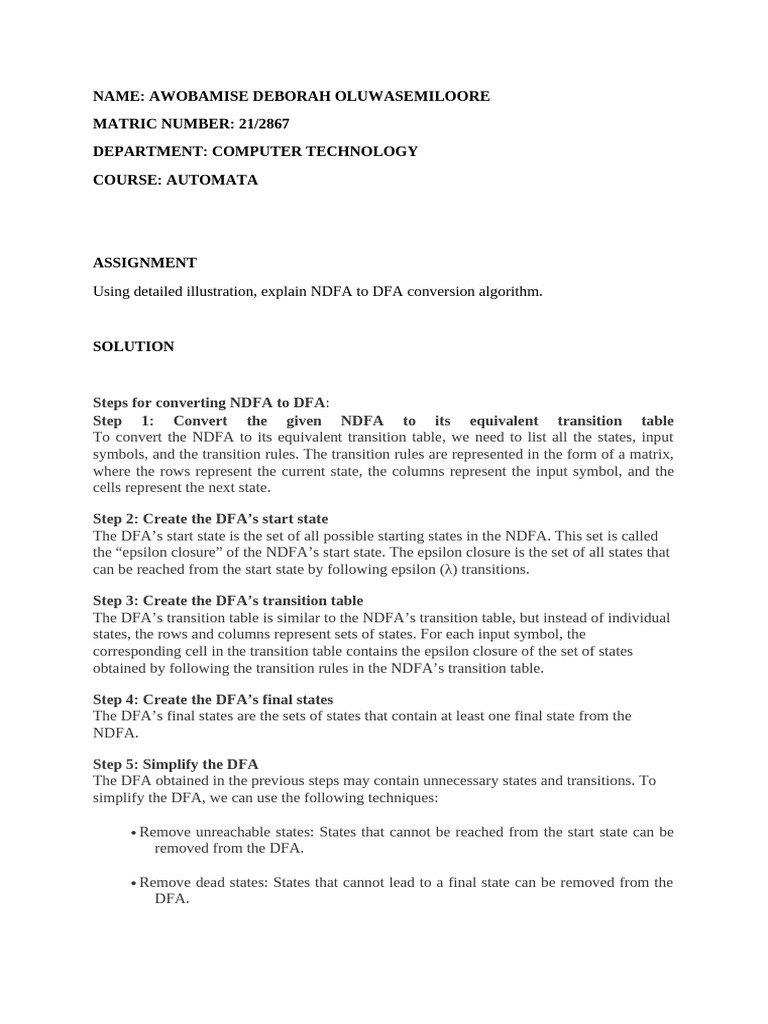 NDFA to DFA Conversion Explained | PDF | Algorithms | Applied Mathematics