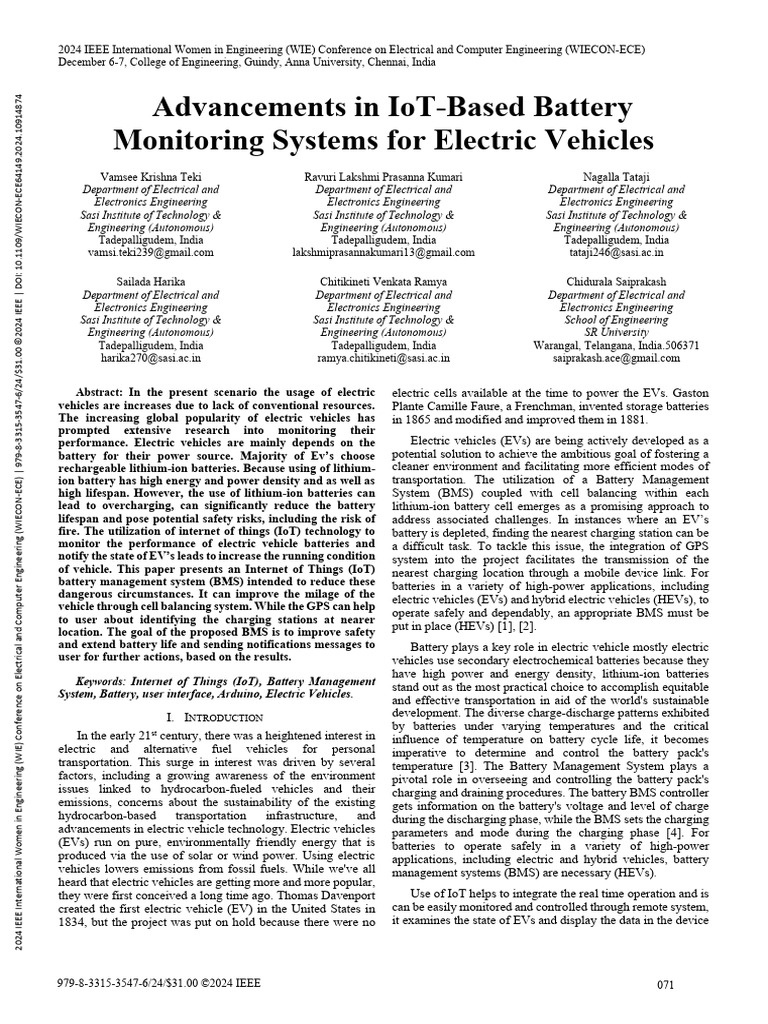 IoT Battery Management for Electric Vehicles | PDF | Electric Vehicle ...