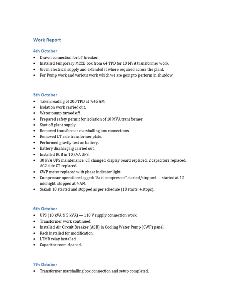 Electrical Maintenance Work Report | PDF | Transformer | Capacitor