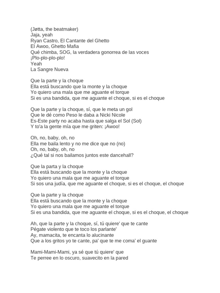 Parte y choque: letra de Ryan Castro | PDF