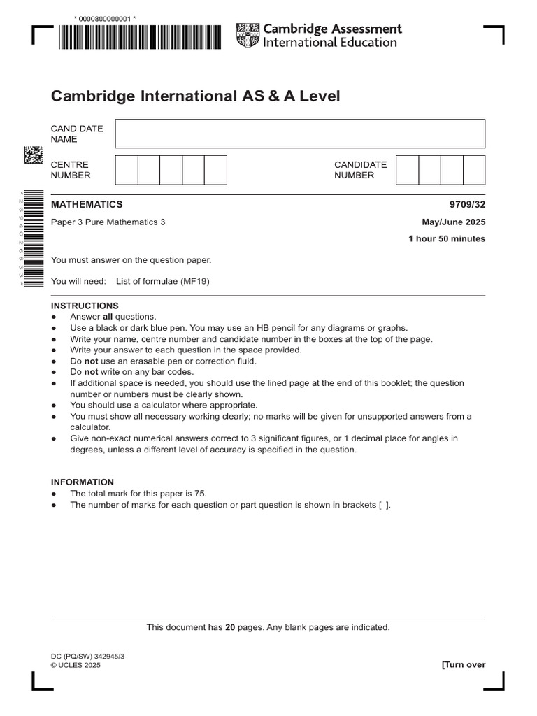 Cambridge International AS & A Level: Mathematics 9709/32 | PDF ...
