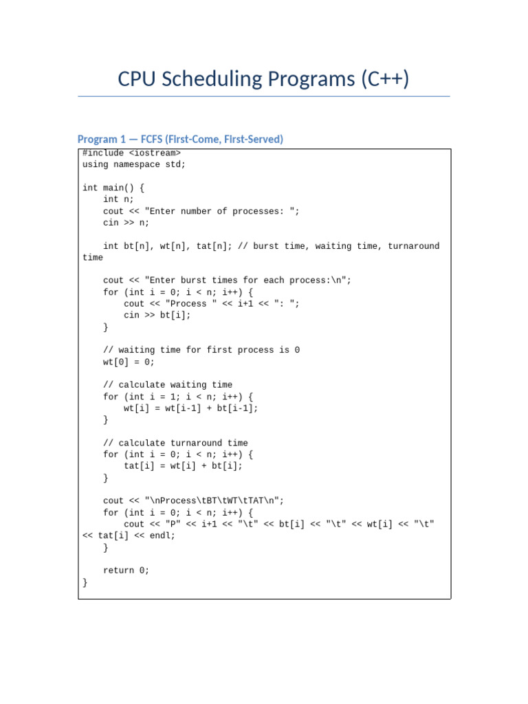 C++ CPU Scheduling Algorithms | PDF | Namespace | Computer Programming