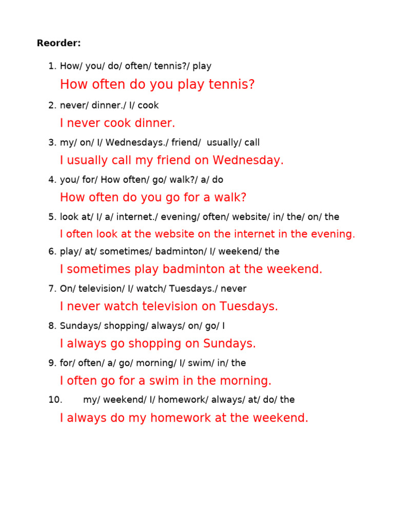Daily Routines and Activities Sentences | PDF