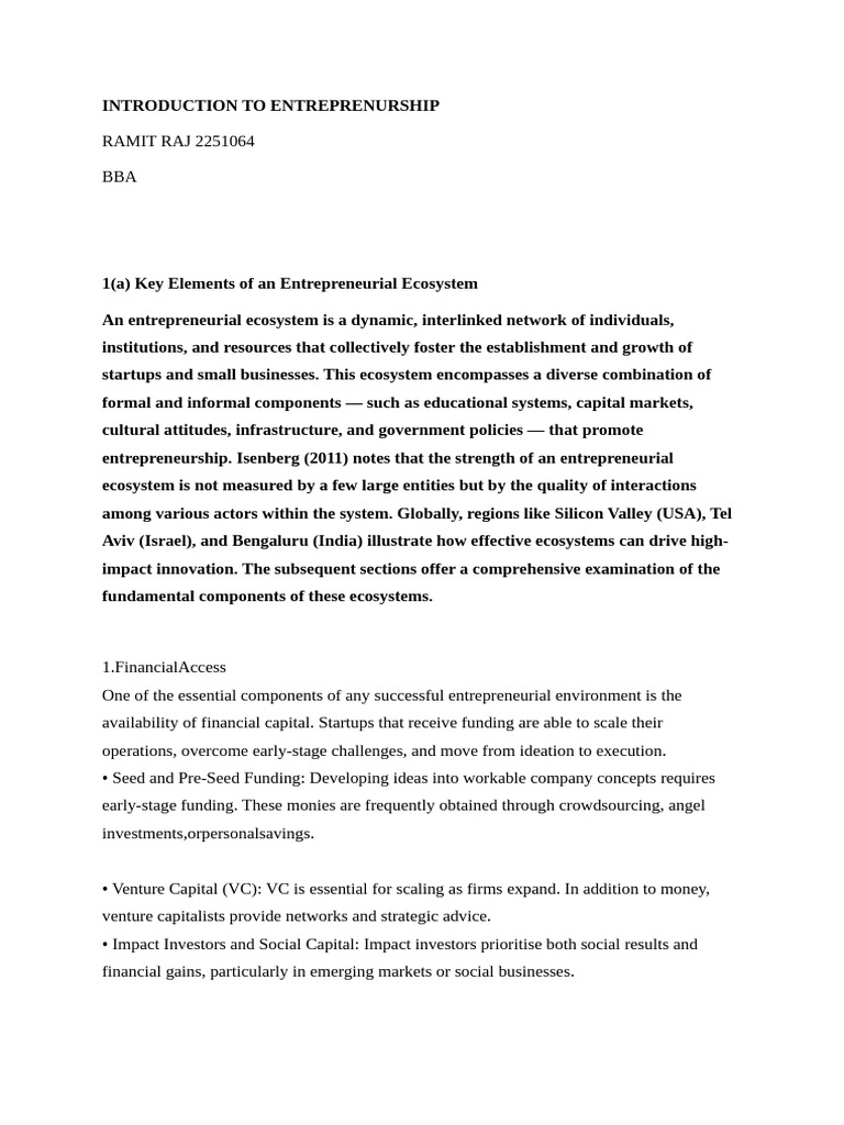 Introduction To Entreprenurship | PDF | Startup Company | Small ...