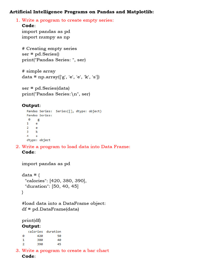 AI Programs: Pandas & Matplotlib Guide | PDF