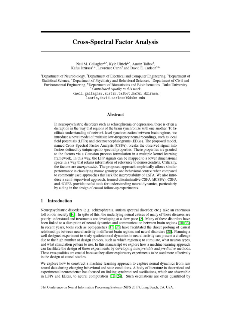 Cross Spectral Factor Analysis Paper | PDF | Neural Oscillation ...
