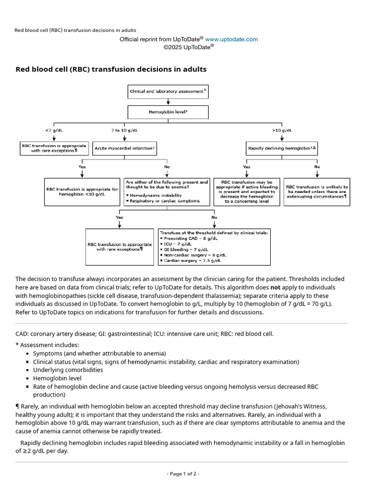 RBC Transfusion Guidelines for Adults | PDF