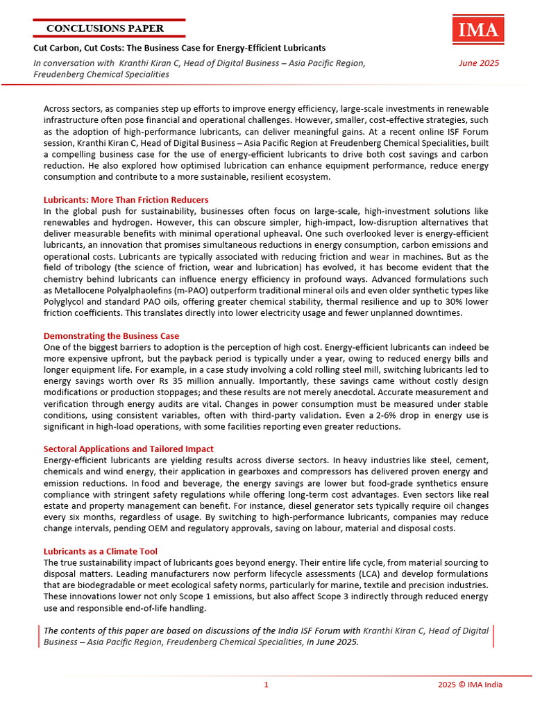 Conclusions Paper - Cut Carbon Cut Costs - July 2025 | PDF | Efficient ...