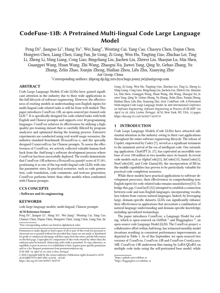 CodeFuse-13B: Multi-lingual Code LLM | PDF | Software Engineering ...
