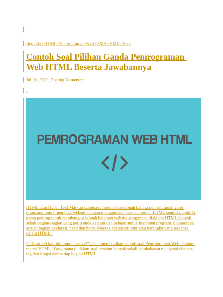 Soal Pilihan Ganda Pemrograman HTML | PDF