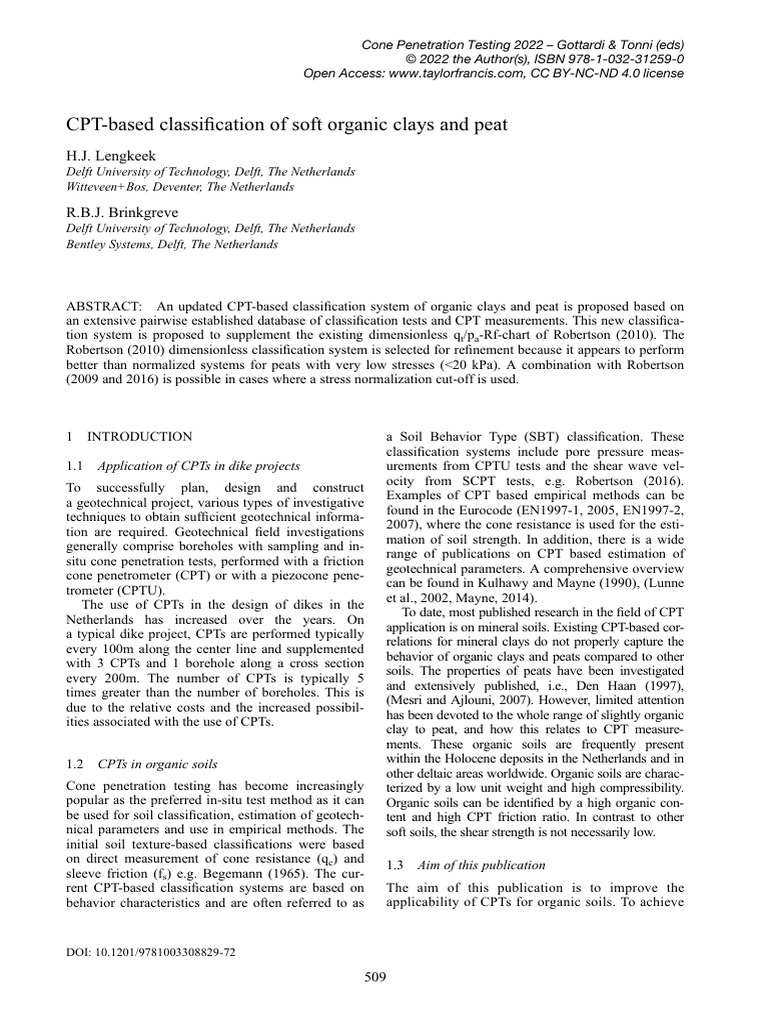 CPT Classification for Organic Clays and Peat | PDF | Soil | Natural ...
