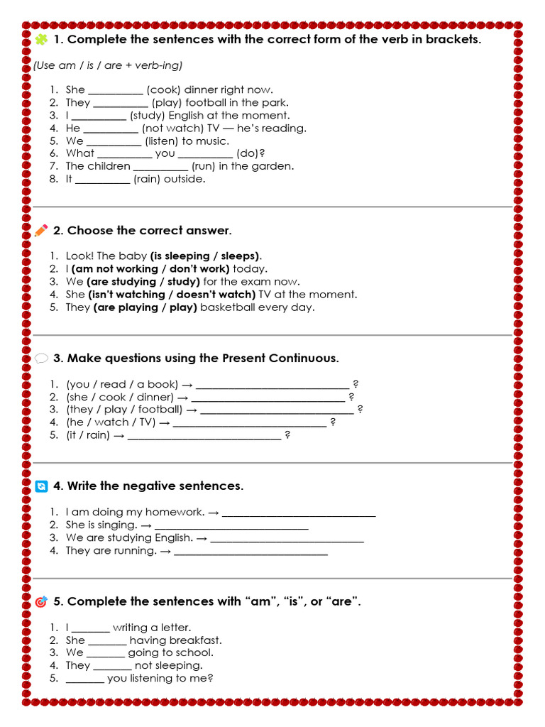 Present Continuous Practice Exercises | PDF
