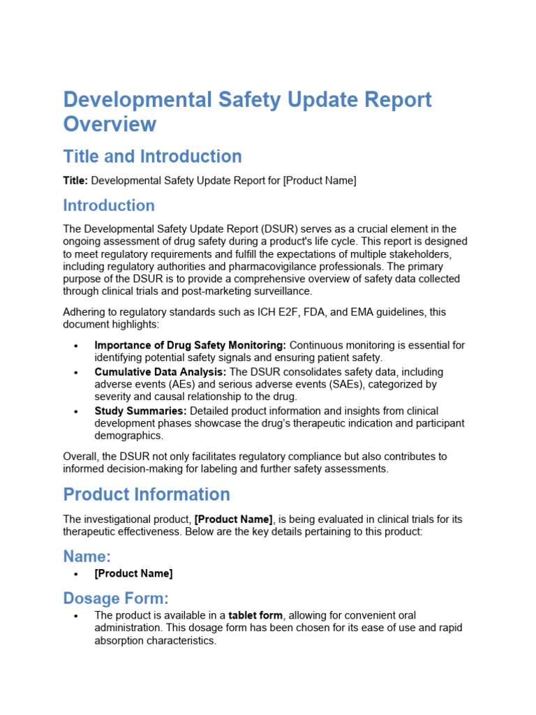 DSUR for [Product Name] Overview | PDF | Pharmacovigilance | Phases Of ...