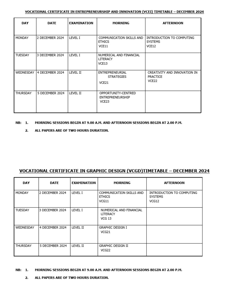 December 2024 Exam Timetable Overview | PDF | Audit | Accounting