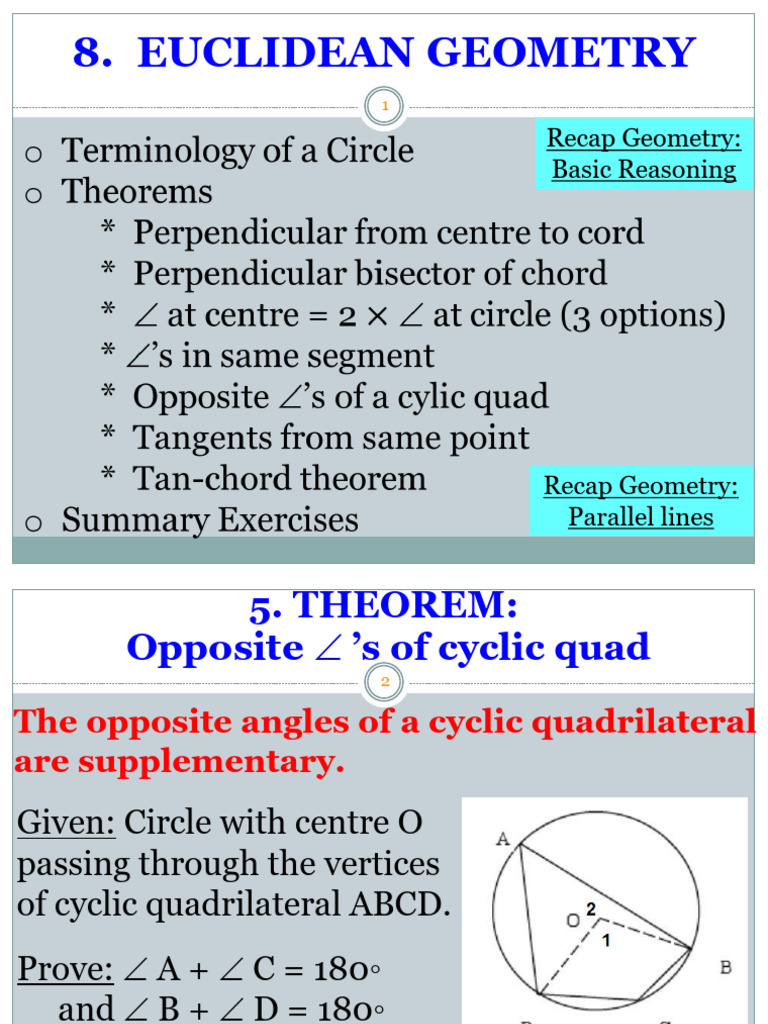 Cyclic Quadrilateral and Tangent Theorems | PDF | Circle | Geometry