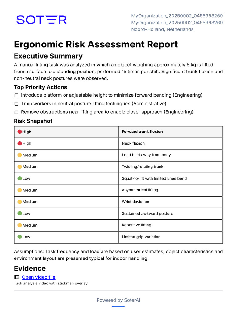 Ergonomic Risk Assessment Summary | PDF