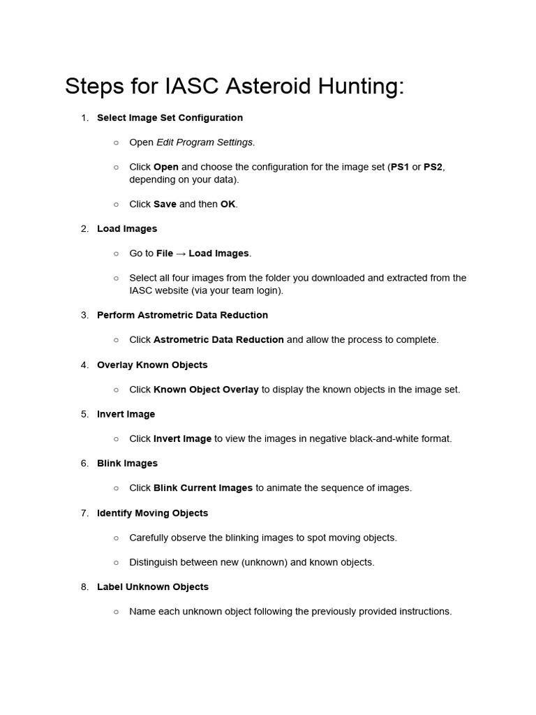 IASC Asteroid Hunting Steps Guide | PDF