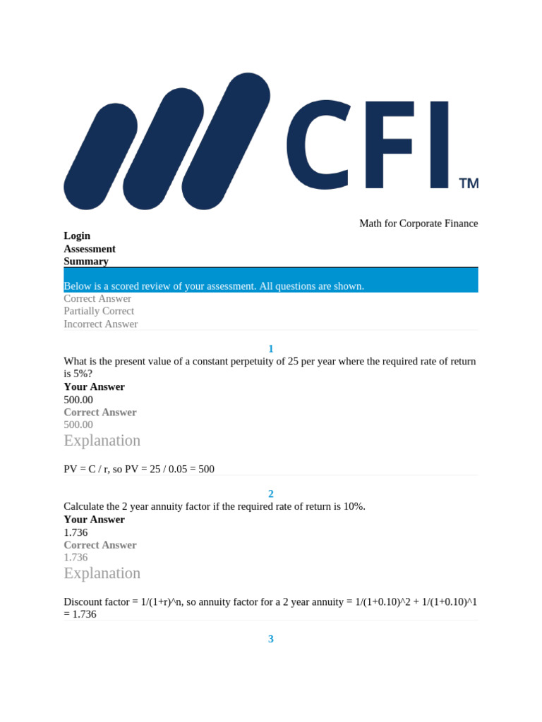 Corporate Finance Math Assessment Guide | PDF | Yield (Finance ...