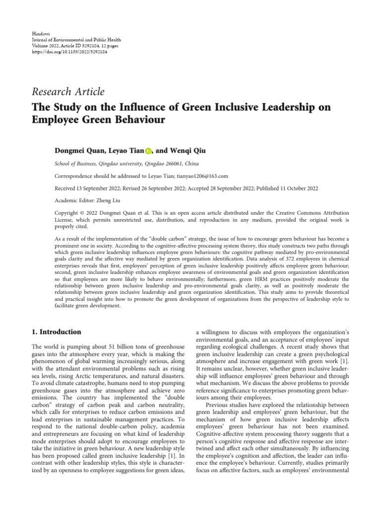 2-The Study On The Influence of Green Inclusive Lead | PDF | Leadership ...