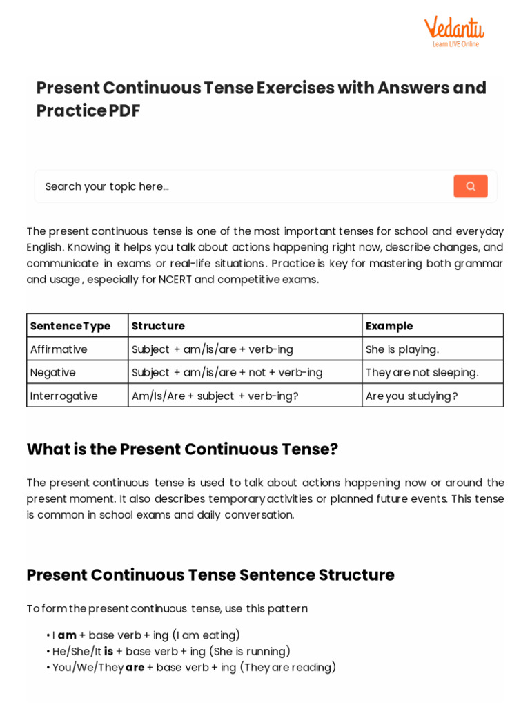Present Continuous Tense Exercises With Answers and Practice PDF | PDF