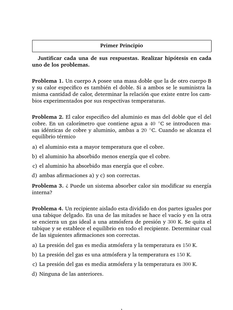 Problemas de Termodinámica y Calor | PDF | Gases | Calor