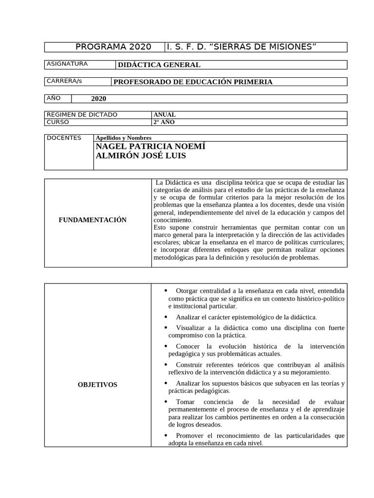 Didáctica General para Educación Primaria | PDF | Enseñando | Plan de ...