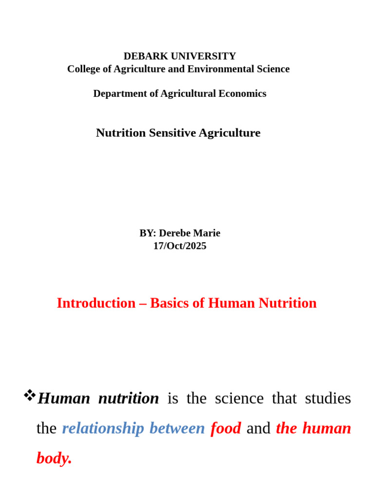Basics of Human Nutrition Overview | PDF | Malnutrition | Nutrition