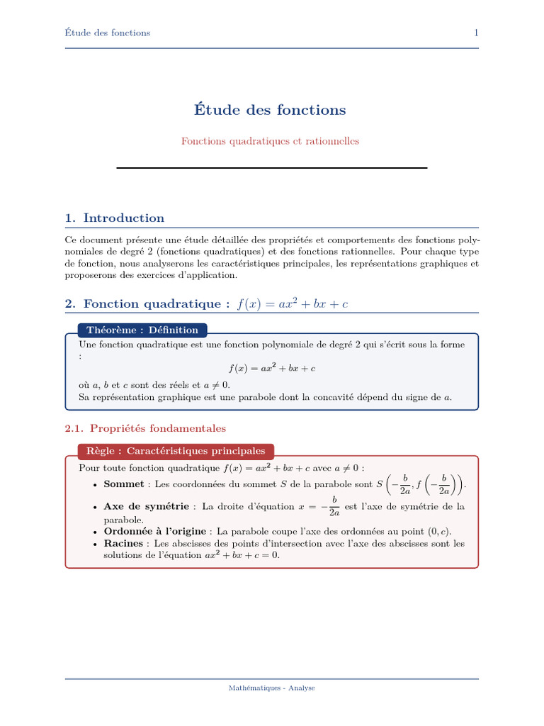 Propriétés des Fonctions Quadratiques | PDF | Fonction (Mathématiques ...