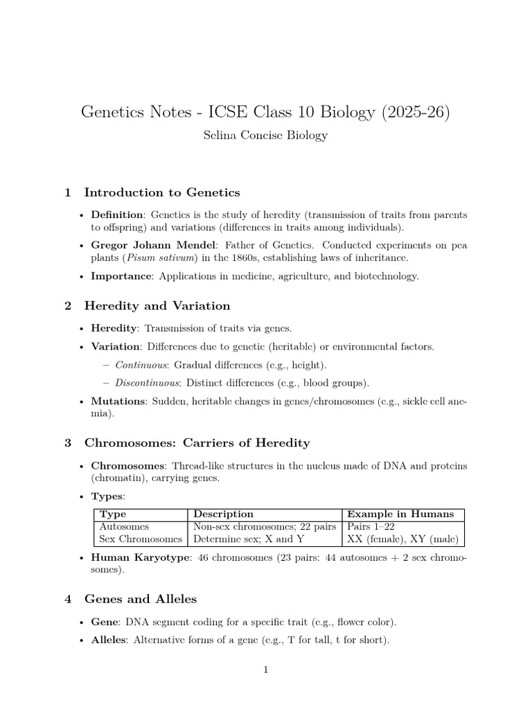 Genetics Overview for ICSE Class 10 | PDF | Dominance (Genetics) | Genotype