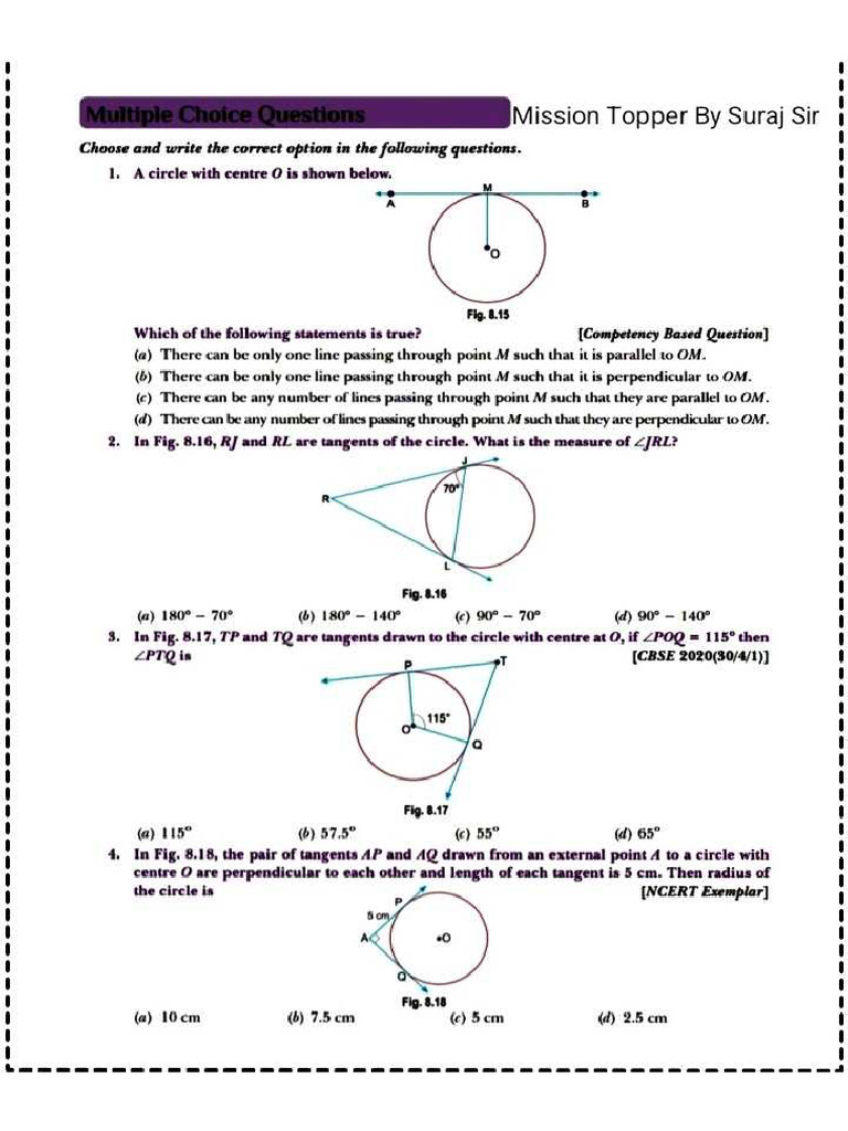Circle Test MCQ | PDF