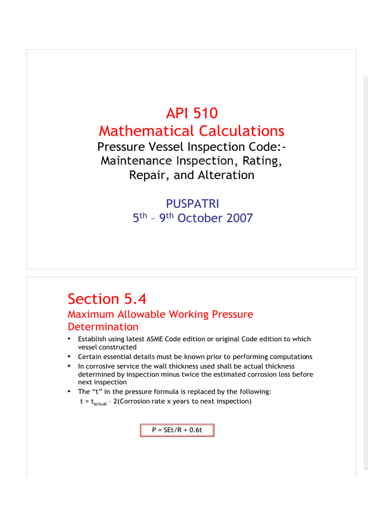 API 510 Pressure Vessel Calculations | PDF