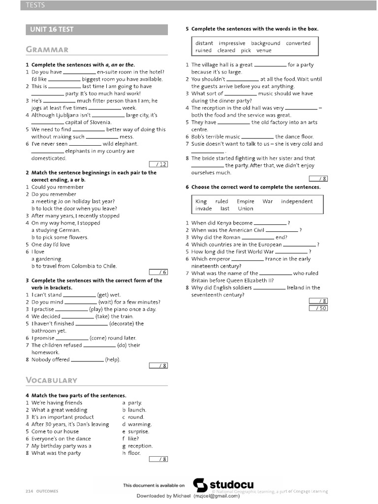 Pre-Intermediate 16 Test Questions Only | PDF