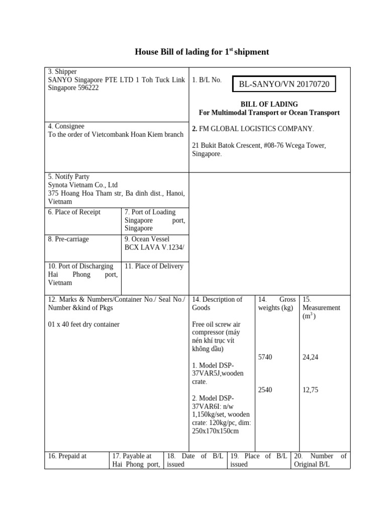 House Bill of Lading for Shipments | PDF | Bill Of Lading | Cargo