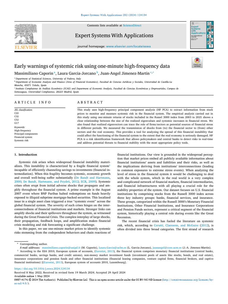 Early Warnings of Systemic Risk Using One Minute 2024 Expert Systems ...