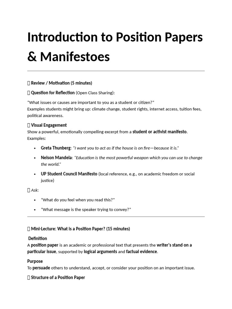 Position Papers vs. Manifestoes Explained | PDF | Argument | Evidence