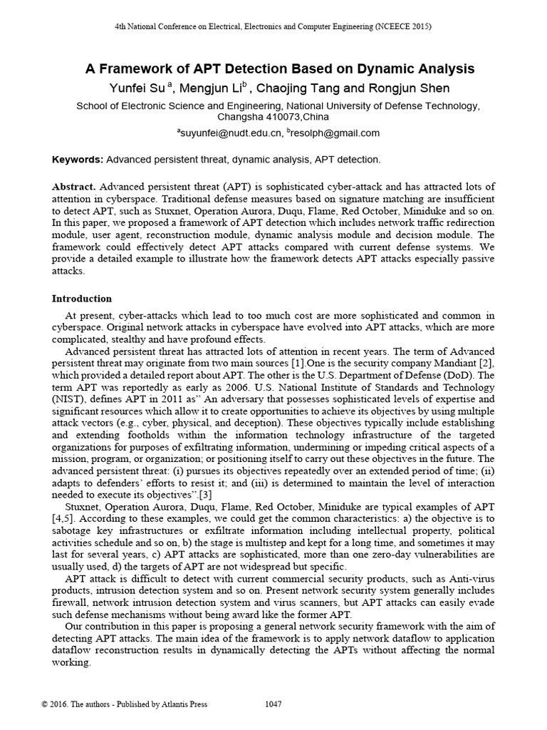 A Framework of APT Detection Based On Dynamic Analysis | PDF | Malware ...