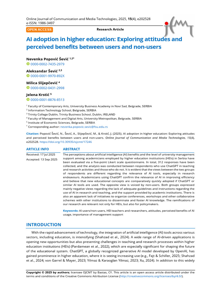 Ai Adoption in Higher Education Exploring Attitudes and Perceived ...