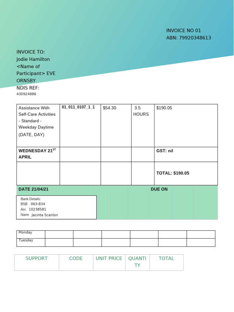 Self-Care Assistance Invoice Details | PDF
