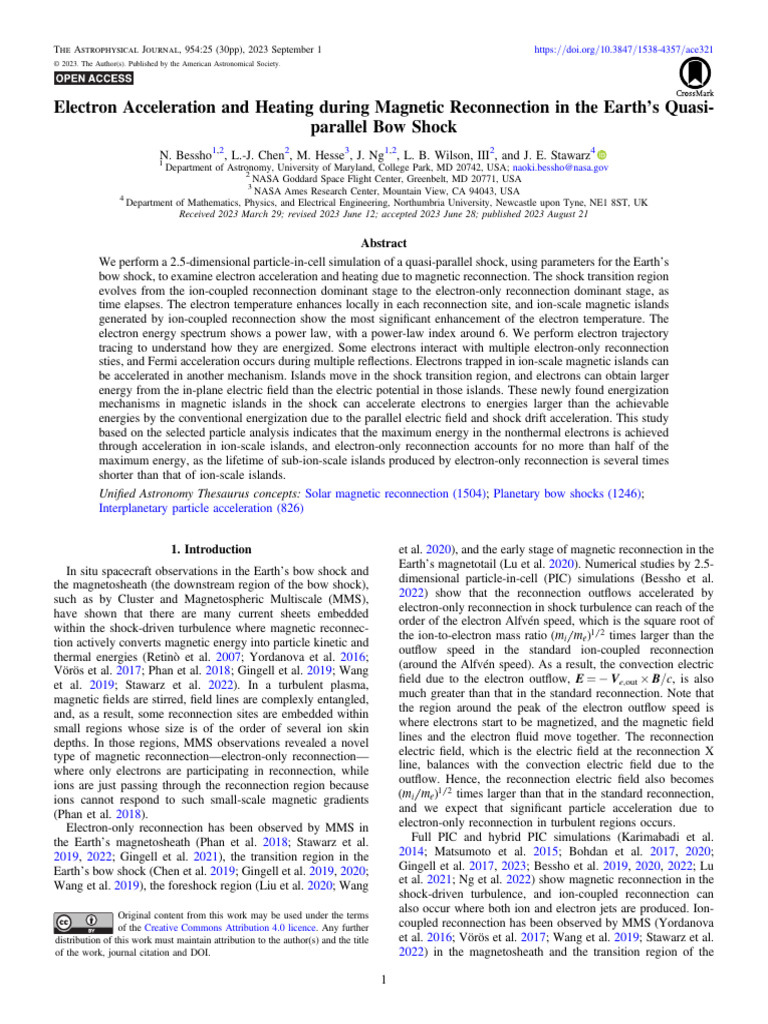 Electron Acceleration in Earth's Bow Shock | PDF | Electron | Magnetosphere