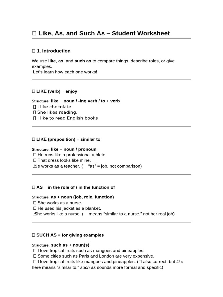 Understanding Like, As, and Such As | PDF